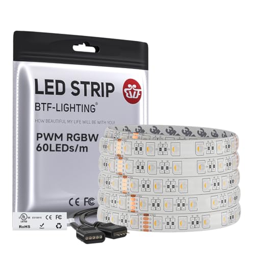Image of BTF-LIGHTING RGBW LED Strip Warm White 16.4ft 60LED DC24V UL Listed IP65 | White LED Tape PCB 12mm 5050 4 Colors in 1 RGB + 2700K-3000K for Home Decoration(No Adapter or Controller)