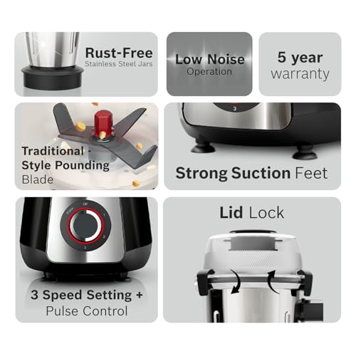 Image of Bosch TrueMixx Pro 1100W Mixer Grinder | German Engineering for Precision Grinding | 5 Jars including Blend & Carry Jar | Hands-Free Operation with Lid Locks | 5 Year Motor Warranty 【MG8915A1KI】