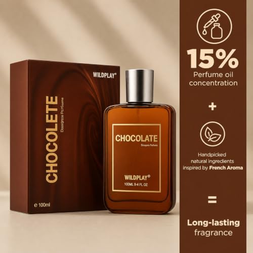 Image of Wildplay Chocolate Apparel Perfume for Men & Women - Sweet, Warm & Inviting Unisex Fragrance with Rich Cocoa Notes, Long-Lasting Scent, Perfect for Everyday & Gifting (100ml)