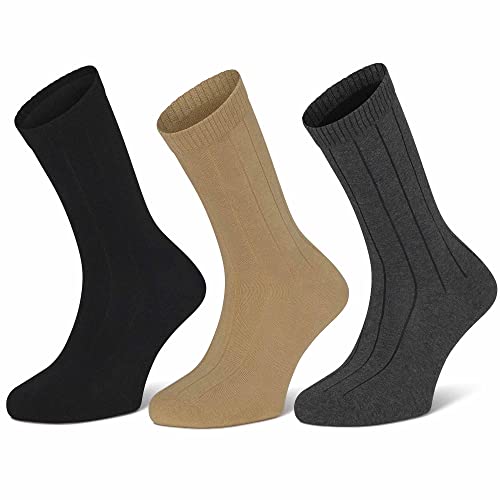 Sugar Free Sox Health & Comfort Mens Diabetic Socks Ribbed Mid-Calf 3 Pairs (10-13, Black/Ch Grey/Khaki) #TOP1
