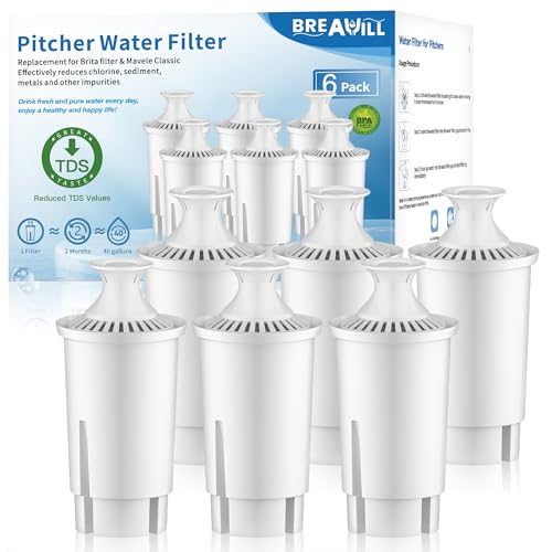 BREAUILL Water Filter Replacement Fit for Brita Filter & Pitchers, New Upgraded Filter to Reduce TDS, Chlorine etc., Replacement Filters Compatible with Brita Classic, OB03, Mavea 107007 35557(6-PLUS)