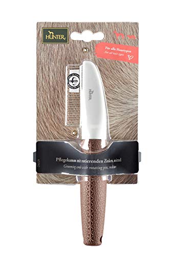 HUNTER SPA Pflegekamm mit rotierenden Zinken, zur Pflege von Deckhaar und Unterwolle, 19,0 x 4,0 cm, M, grau / braun