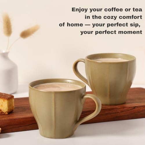 Image of Ceramic Tea Cup | Coffee Mug Set of 4 - Matte Finish Stoneware Tea Cups, Microwave & Dishwasher Safe, Elegant Daily Use Cups for Home & Office, Capacity - 200ml Each (Pista Green)