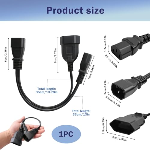Stromkabel Y-Splitter UPS PDU C14 auf C13 + Euro Y-Splitter-Stromkabel IEC 14-Stecker auf IEC 13-Buchse und Euro CEE7/16-Buchse250V 10A 30cm Verlängerungskabel für PC Monitor Netzgeräte