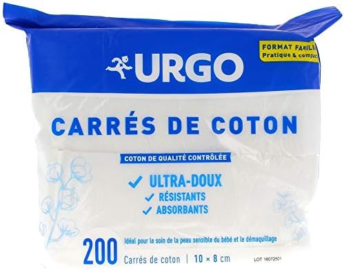 Urgo - Cotton Squares – Ultra-Soft Absorbent – Oeko-Tex Certified Unbleached Cotton – 180 Units