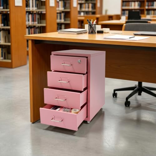 Image of 4 Drawer File Cabinet with Lock Steel Mobile Filing Cabinet for Office Home