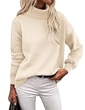 Zeagoo Women's Turtleneck Sweater 2025 Fall Winter Chunky Knit Sweaters Casual Side Slit Pullover Jumper Top Beige
