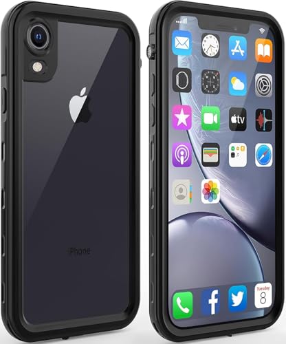 XYYJX for iPhone Xr Case Waterproof Dustproof Phone Case Cover with Screen Protector (Black) (Black)