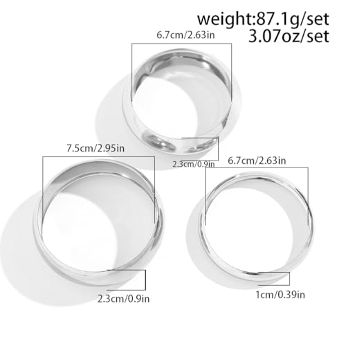 3Pcs Chunky Gold Large Wide Polished Stack Bangle Bracelets for Women Statement, Exaggerated Silver Big Thick Bracelet Y2K Party Prom Jewelry Gifts2