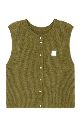 Image of UAURORAO Women Chunky Sweater Vest Button Down Crochet Cable Knit Cardigan Sleeveless Open Front Knitted Crop Waistcoat