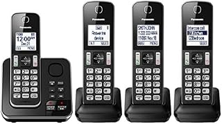 Panasonic KXTGD394B DECT 6.0 4-Handset Cordless Phone with Answering Machine, Black