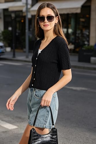 Image of Simple&Opulence Women's Summer Cardigans V Neck Cooling Sweater Lightweight Open Front Button Shrugs Knit Top Jackets