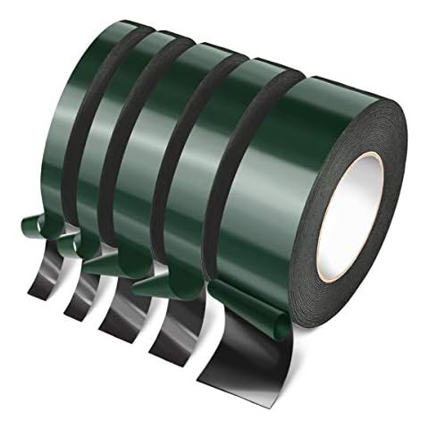 LIVEMEGREEN 50 Meters Foam Tape Black Double Sided Adhesive Sponge Tape Car Number Plate Sticky Tape,2 Roll 25mm,2 Roll 12mm and 1 Roll 50mm in Width,10 m Each Roll Cover