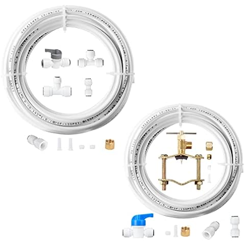 2 Packs Ice Maker Water Line Kit, 1/4 In O.D. 25 FT Water Line with Quick Fittings + Self Piercing Saddle Valve, For Adding a Branch Waterway to Refrigerator/Ice Maker Cover