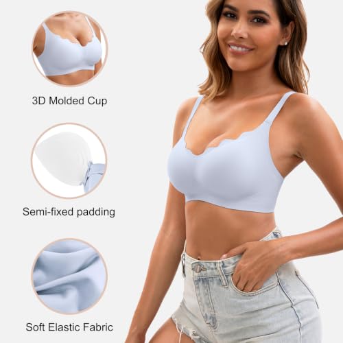Image of Womens Seamless T-Shirt Bras 3 Pack Wireless Comfy Jelly Bra, Full Coverage Bralette No Show Under Clothes