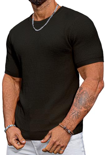 Mens Black Casual Knit T Shirt, Short Sleeve...