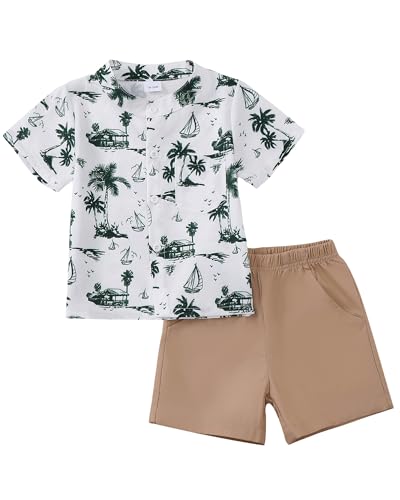 Jecson Toddler Outfits for Boys Beach Boys Summer Outfits Short Sleeve Button Down Toddler Hawaiian Shirt and Elastic Waist Shorts Sets