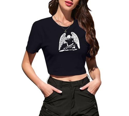 Image of Betusline Girls & Women Basic Summer Short Sleeve Slim Fit T-Shirts Soft Crewneck Crop Y2k Tee Cute Gym Fashion Clothes