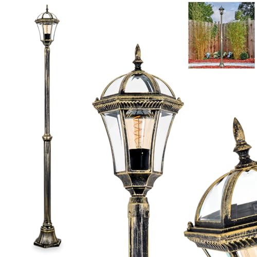 HOFSTEIN Kandelaber Lavajo, Außenwegeleuchte aus Metall/Glas in Schwarz/Gold/Klar, verstellbare Wegeleuchte im Antik/Landhaus/Vintage/Retro-Design...