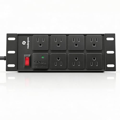 NodeQore 10 inch Rack PDU 7 Rear Outlets 1020J Surge Protection &15A Overload Switch 2U RackMount Rack Mount Power Strips for 10 Mini Server Network Cabinets/Rack/Self 6ft Cable