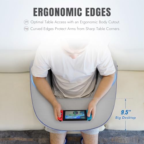 Almofada de leitura para jogos – Almofada grande para jogos com bolsos laterais, apoio de braço e bo