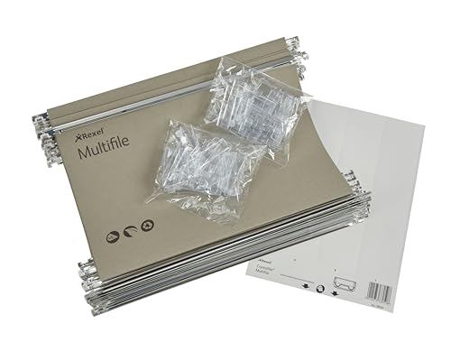 Rexel Foolscap Filing Cabinet Suspension file, Pack 50, Made from premium 100 Percent Recycled Card, with 50 Tabs and Card Inserts, for home, office, school organisation, Green