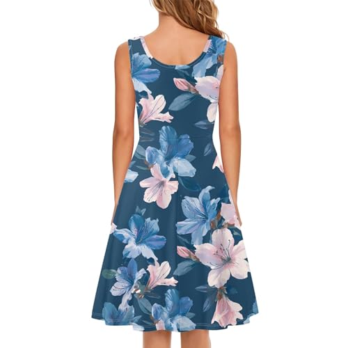 Image of TOADDITDO Women's Sleeveless O Neck Beach A-Line Party Coctail Tank Dresses Flared Sundress
