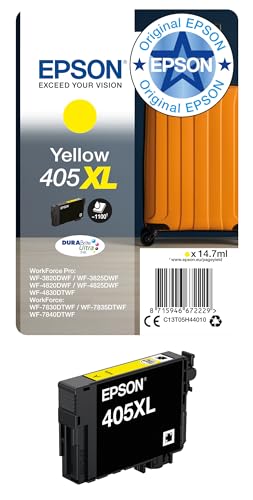 Epson Orginal 405XL Tinte Koffer Singlepack gelb XL WF-3820DWF WF-3825DWF WF-4820DWF WF-4825DWF WF-4830DTWF WF-7830DTWF WF-7835DTWF WF-7840DTWF DURABrite Ultra Ink, ReadyPrint Flex-Tintentarife