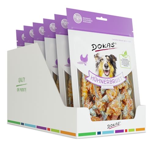 DOKAS Getreidefreier Premium Snack mit Hühnerbrust & Fisch für Hunde – Ideal für zwischendurch, 220 g (6er Pack)