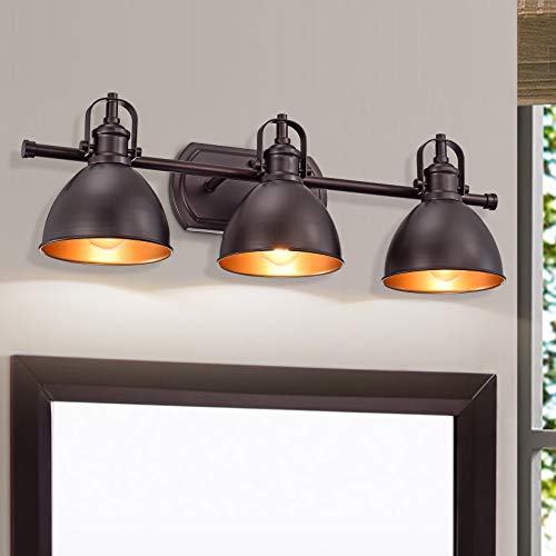Image of 3 Bulb Vanity Light Fixture Vintage, Oil Rubbed Bronze Modern Bathroom Lighting Over Mirror, Rustic Metal Wall Sconce for Bathroom, Bedroom