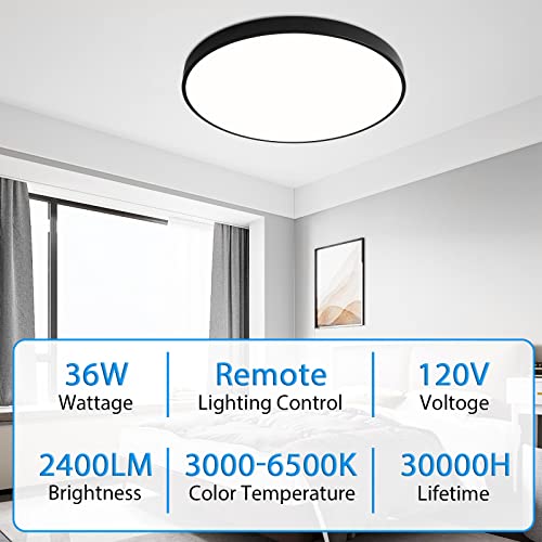 Hovenla 24 Inch Led Flush Mount Ceiling Light, 48W 2800Lm Bedroom Lights For Ceiling, 3000-6500K Dimmable Close To Ceiling Lights With Remote, Modern Light Fixtures Ceiling Mount For Living Room #TOP3