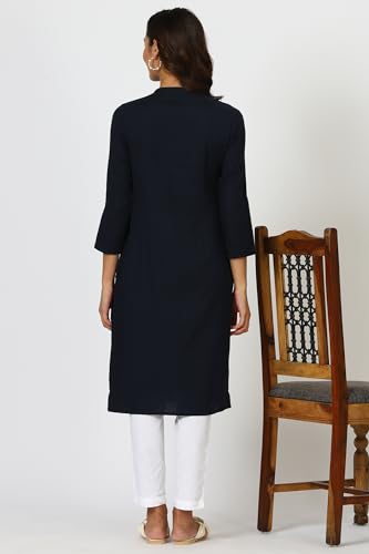 Image of W for Woman Lilac Mandarin Collar Cotton Blend Straight Kurta