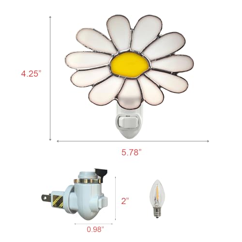 Image of CHEZBABY Stained Glass Night Light Plug into Wall Lamp Decorative Accent Nightlight for Hallway Bedroom Bathroom Kitchen Home Decor(Daisy)