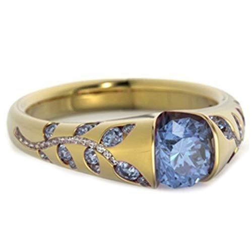 SoAR9opeoF SoFull Fashion Folha Imitação Safira Strass Anel Feminino Dedo Clube Joia Presente Dourad