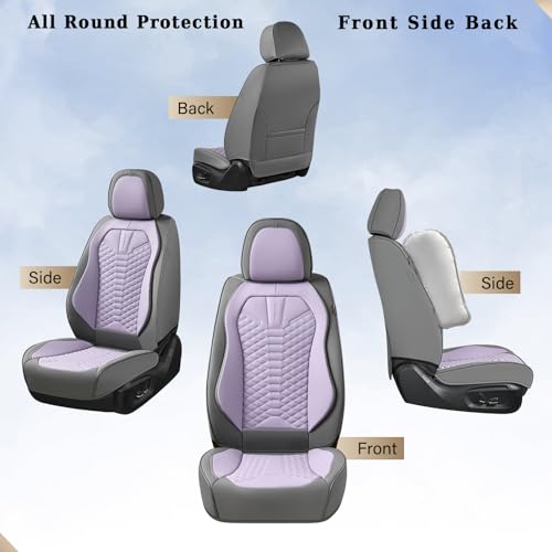 Image of Coverado Front Seat Covers, Waterproof Nappa Leather Car Seat Cover, Driver Car Seat Protector, Gray & Purple Car Seat Covers Front Seats, Automotive Seat Covers Universal Fit for Most Cars Trucks