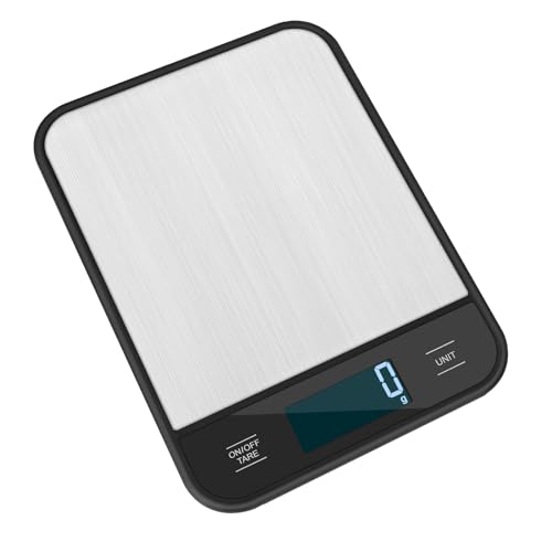 QL Balanza Digital de Cocina,10KG Balanza Electrónica de Acero Inoxidable,Colgable,Gran Pantalla LCD,7 Unidades y Función de Tara,Negro