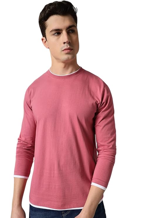 Image of The Dry STATEMen's Full Sleeve Basic Fit T-Shirt with Contrast Tipping Details Neck