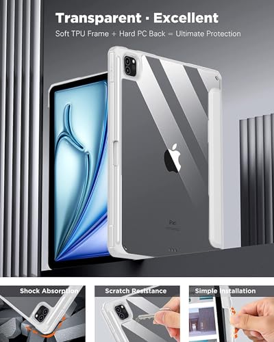 Image of Robustrion for iPad Air 13 inch Cover Case /for iPad Pro 12.9 inch with [Pencil Holder] [Transparent Back] Hybrid Case Cover for iPad Air 13 inch 2024 [Auto Sleep Wake Support] - Light Grey