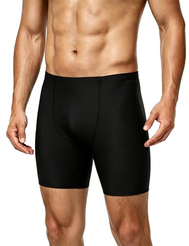 RIKUAOU Men‘s Swim Jammers, Athletic Square Leg Training Swimming Shorts, Solid Endurance Quick Dry UPF 50+ Racing Trunks Swimsuit, 5-6 Inch Black