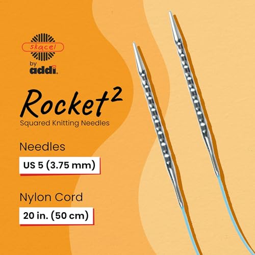 Image of skacel by addi Rocket 2 (Squared) Circular Knitting Needles, Fixed 20 Inch (50 cm) Plated Brass Tips with Flexible Nylon Cord, 3.75 mm (US Size 5)
