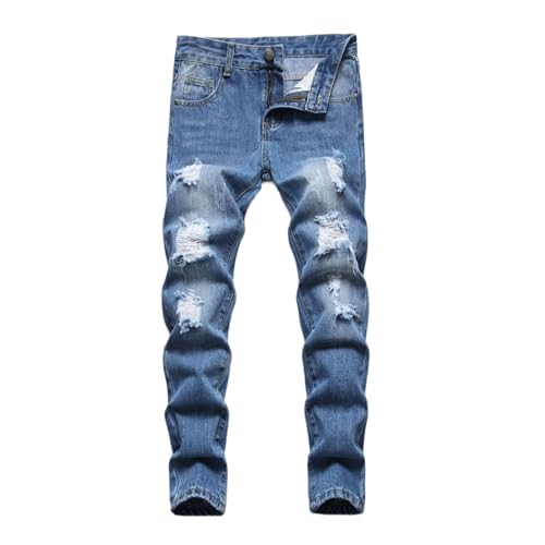 Boy's Stretch Comfy Ripped Jeans Skinny Stylish Distressed Washed Denim Jeans Pants
