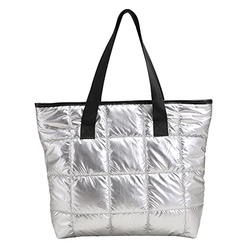 ARVALOLET Sac à bandoulière matelassé rétro pour femme - Grande capacité - Style décontracté - Sac à main - Sac de transport - Sac polyvalent sous les bras, Argent (Silver), 18.89*14.17*14.56*4.33in Cover