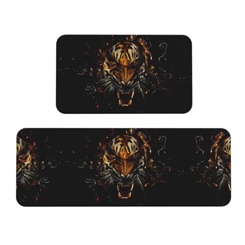 Alfombrillas de cocina con estampado de tigre feroz y base de seguridad, 2 piezas 2