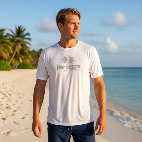 Image of Hardcore Water Sports Mens Rash Guard Surf Swimwear Swim Shirt SPF Sun Protection Loose Fit Fitting