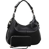 Chloe Lock and Key Concealed Carry Gun Pocket Soft Leather Purse Handbag with Matching Wallet (Black)