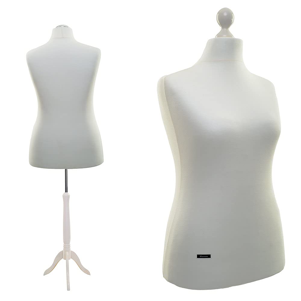Schneiderpuppe / Größen S - XL (Female) / LUCCESI / Torso Size: L/XL (42-44) / Wechselbezug Creme-Weiss | Standfuss Weiss | Damen - Schaufensterpuppe