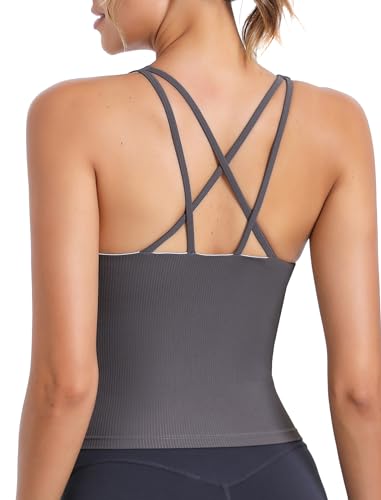 Image of RUNNING GIRL Workout Tank Tops with Built in Bras for Women,Criss-Cross Back Medium Support Sports Bras for Women