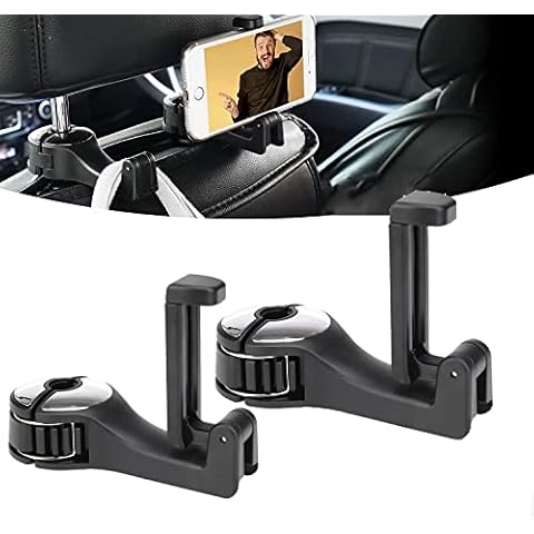 2 Stück Heckhaken für Autositze Auto Kopfstützen Haken mit Handyhalterung 2-in-1Versteckter Haken Universal Fahrzeug Auto Sitz Haken Halter 360° Drehung Strapazierfähiger Rücksitz Hakenaufbewahrung Cover