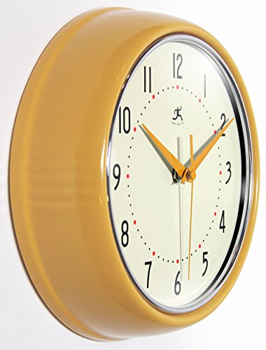 Infinity Instruments Ltd. Retro 9 Inch Silent Sweep Non-Ticking Mid Century Modern Kitchen Diner Wall Clock Quartz Movement Retro Wall Clock Decorative (Saffron Yellow) #TOP1