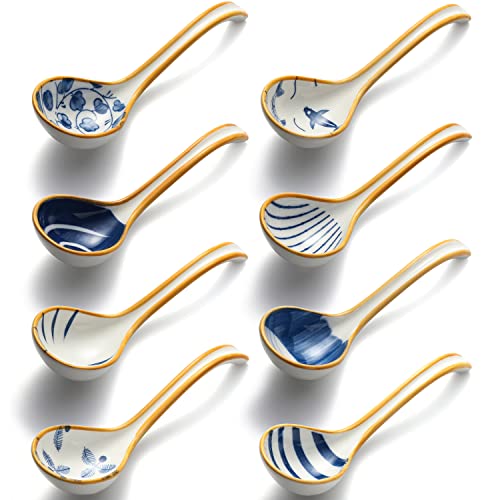 Soup Spoons Ceramic Large Asian Soup Spoon Set Of 8 Ramen Spoons Korean Style Long Handle Spoons For Pho Noodles Dumpling Miso Dessert Cereal (Style 1) #TOP1